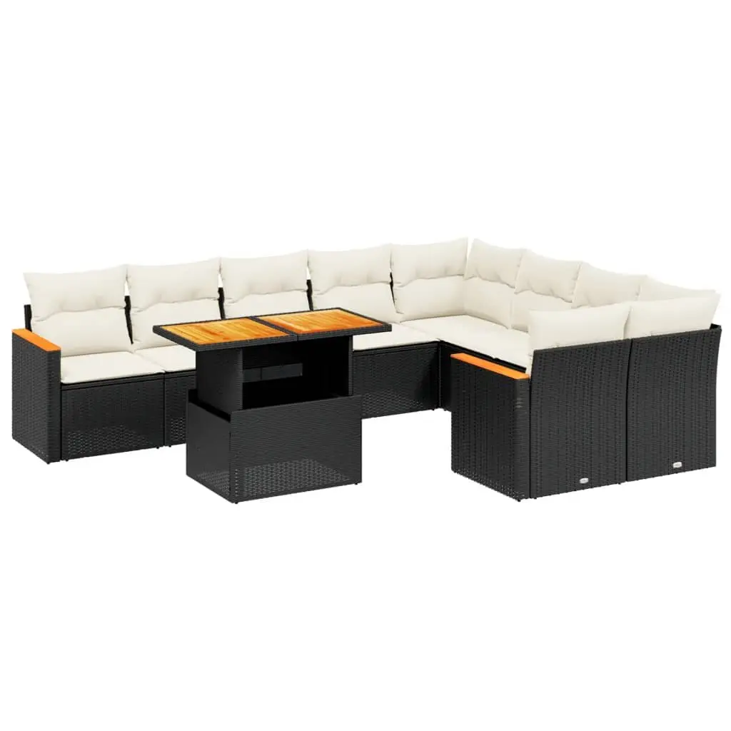 Garden Sofa Set Modular Outdoor Furniture 10 Piece Black PE Rattan