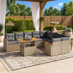 Comfortable 10-Piece Beige Rattan Sofa Set for Outdoors