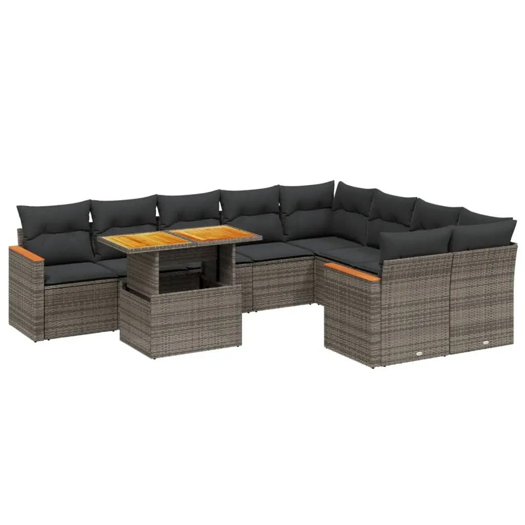 Garden Sofa Set 10 Piece Outdoor Furniture Grey Poly Rattan with Cushions