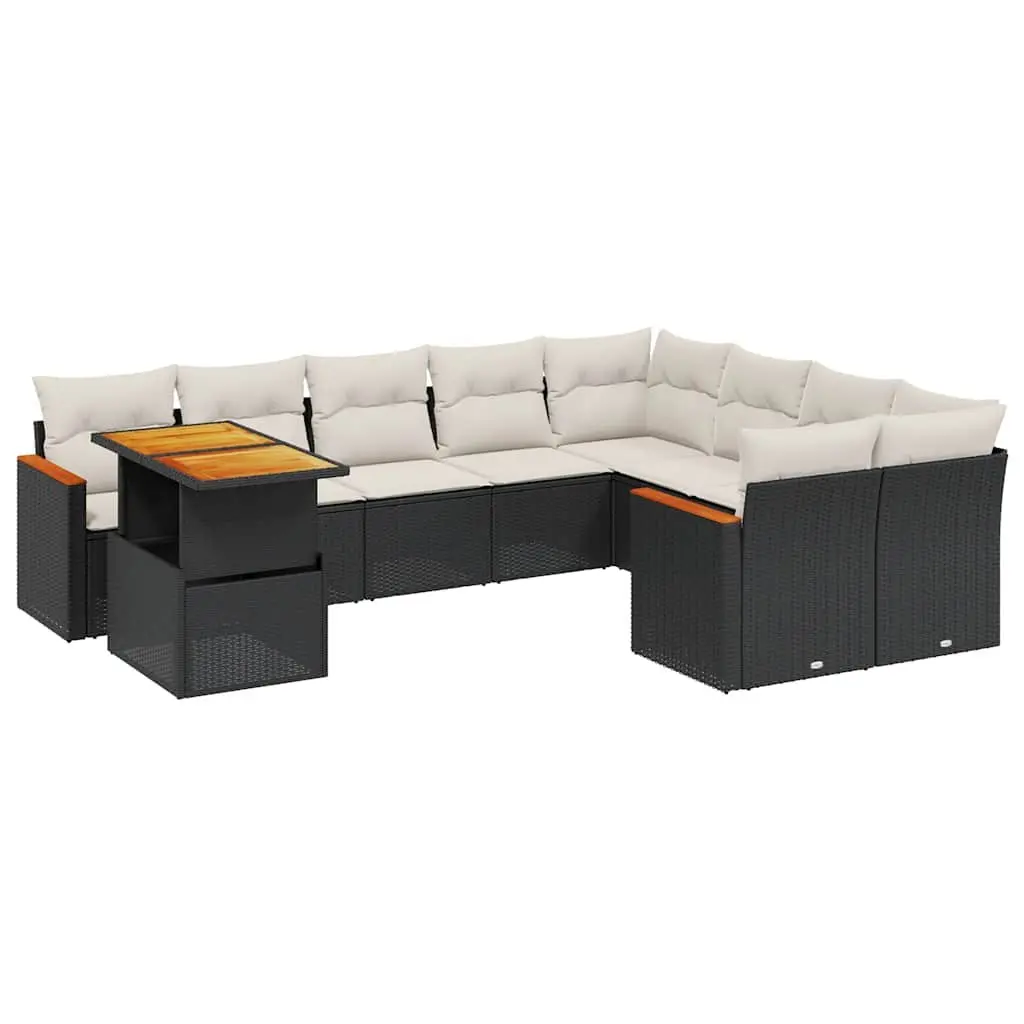 Garden Sofa Set 10 Piece Outdoor Furniture Black Poly Rattan Modular Patio