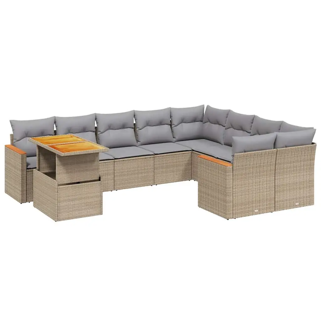 Garden Sofa Set 10 Piece Outdoor Furniture Beige Poly Rattan Patio