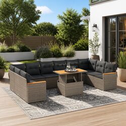 Comfortable 11-Piece Outdoor Sofa Set in Grey Rattan