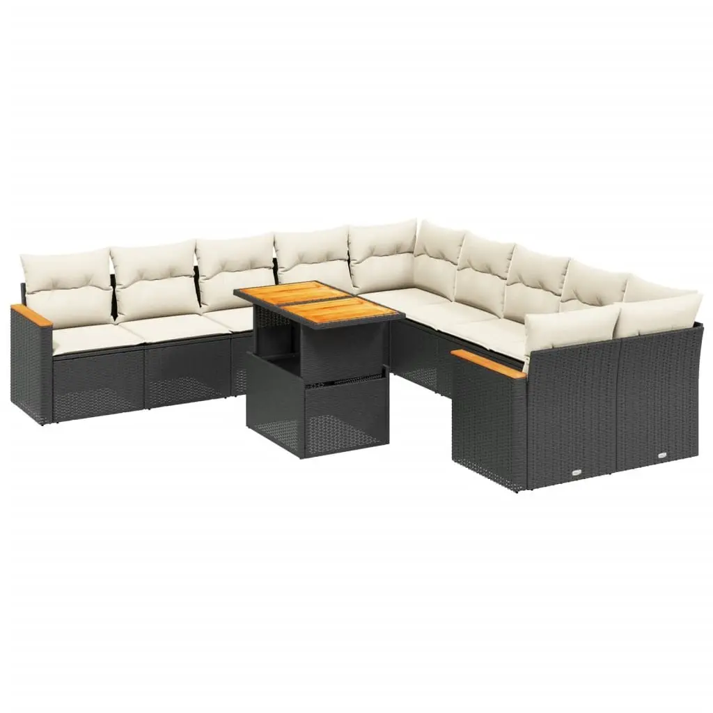 Garden Sofa Set 11 Piece Modular Outdoor Furniture Black Poly Rattan