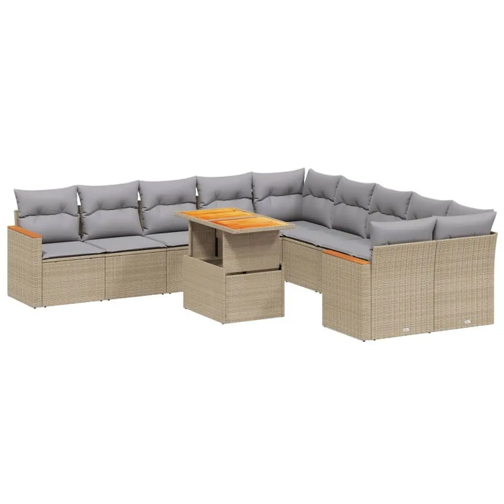 Garden Sofa Set 11 Piece Outdoor Furniture Beige Poly Rattan Patio Seating