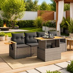 Comfortable 5-Piece Garden Sofa Set in Grey Rattan