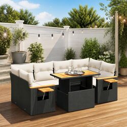 Comfortable 7 Piece Black Rattan Sofa Set for Outdoor Spaces