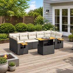 Comfortable Black Poly Rattan Garden Sofa Set - 8 Pieces