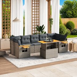Valuable 8-Piece Grey Rattan Sofa Set for Outdoors