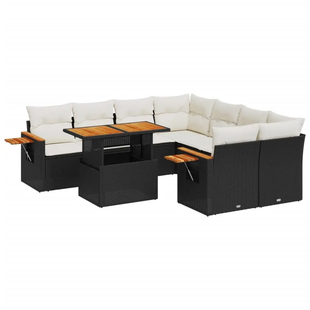 Garden Sofa Set 9 Piece Outdoor Furniture Black Poly Rattan Modular Patio