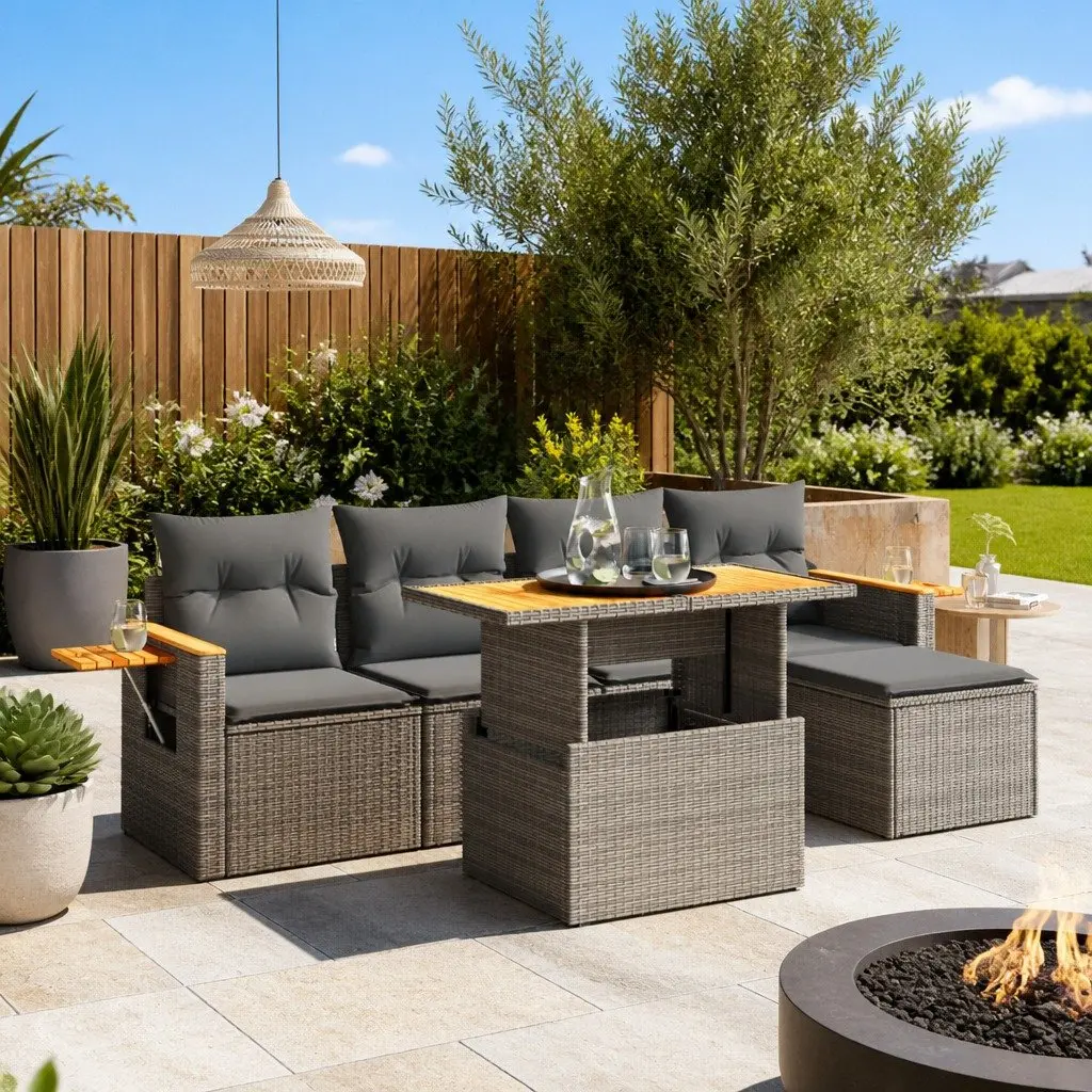 Grey 6 Piece Garden Sofa Set