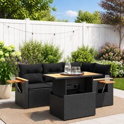 Comfortable 5 Piece Black Garden Sofa Set with Easy Maintenance