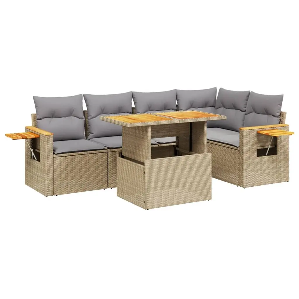 Garden Sofa Set 6 Piece Outdoor Furniture Beige Modular PE Rattan Patio Lounge