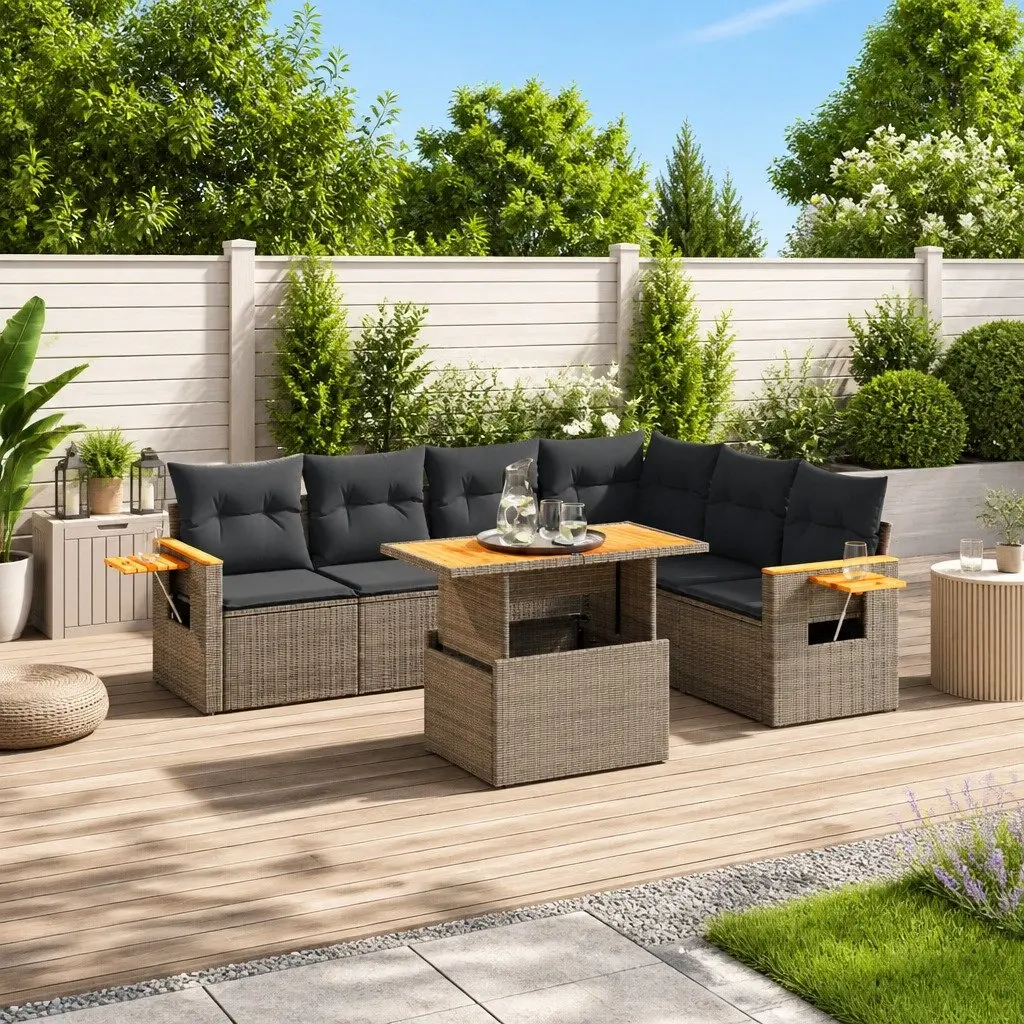 7 Piece Garden Sofa Set Outdoor Patio Furniture Adjustable Dining Table Grey