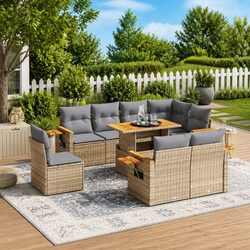 Comfortable 9 Piece Garden Sofa Set in Beige