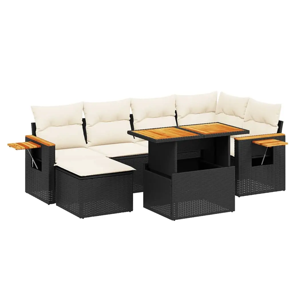 7 Piece Garden Sofa Set Modular Outdoor Patio Furniture with Cushions Black