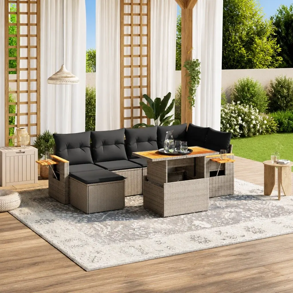 7 Piece Garden Sofa Set Outdoor Furniture Grey Poly Rattan Patio Lounge
