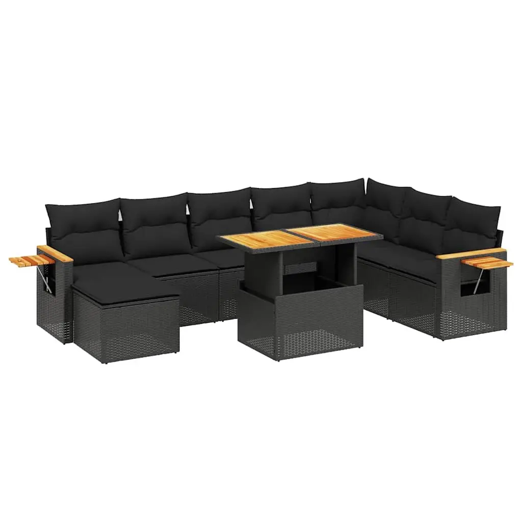 Garden Sofa Set 9 Piece Outdoor Furniture Modular Black Poly Rattan Patio Lounge