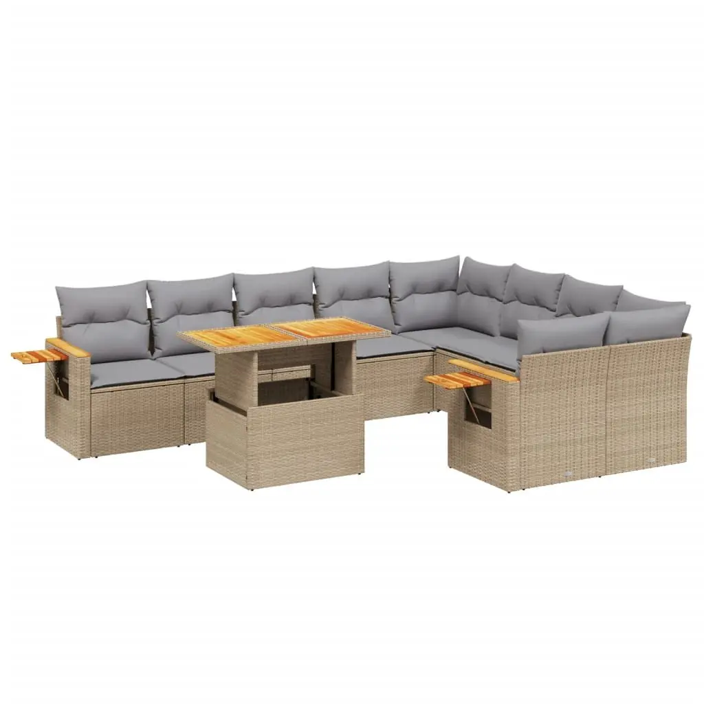 Garden Sofa Set 10 Piece Outdoor Furniture Beige PE Rattan Patio Lounge