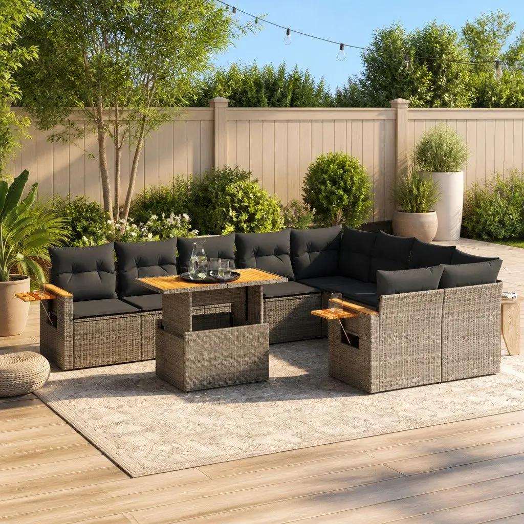 Garden Sofa Set 10 Piece Outdoor Furniture Modular Grey Rattan with Cushions