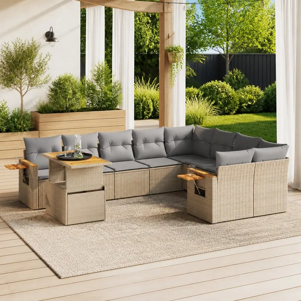 Beige 10 Piece Outdoor Sofa Set