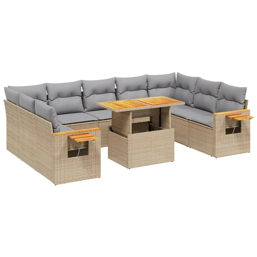 Outdoor Garden Sofa Set 11 Piece Patio Furniture with Cushions Beige Rattan