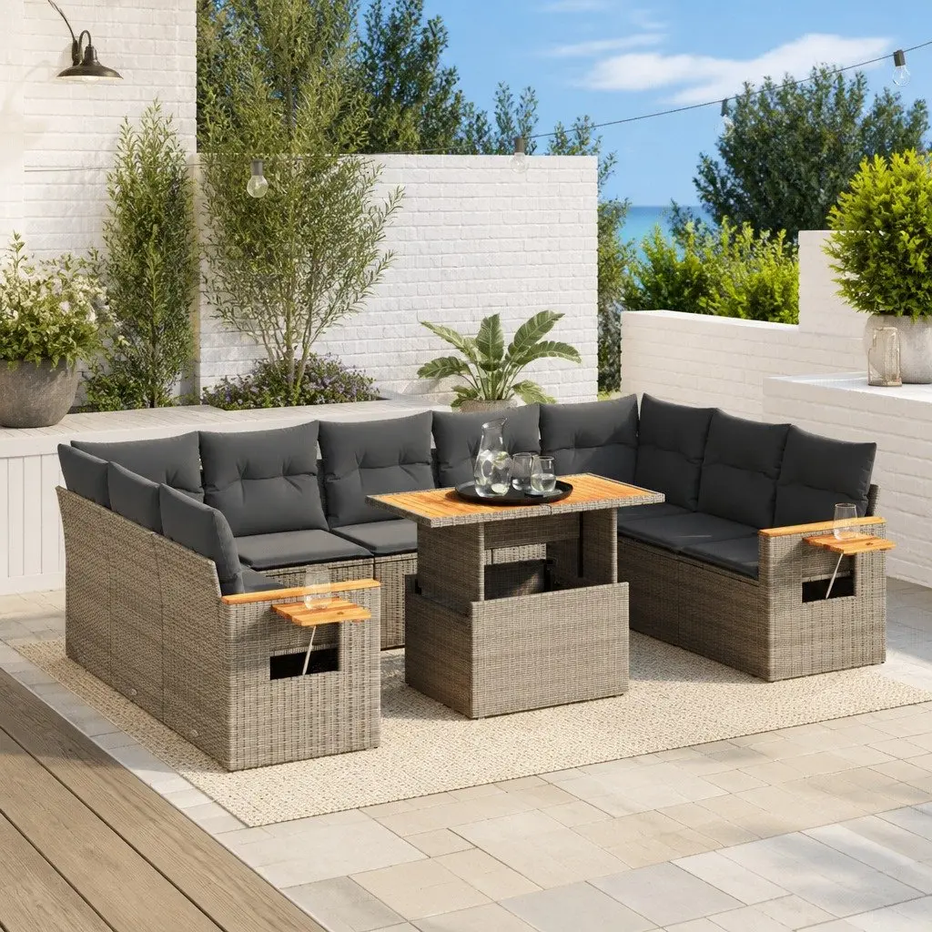 Garden Sofa Set Modular Outdoor Furniture 11 Piece Grey Poly Rattan