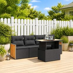 Practical 5 Piece Black Garden Sofa Set for Comfort