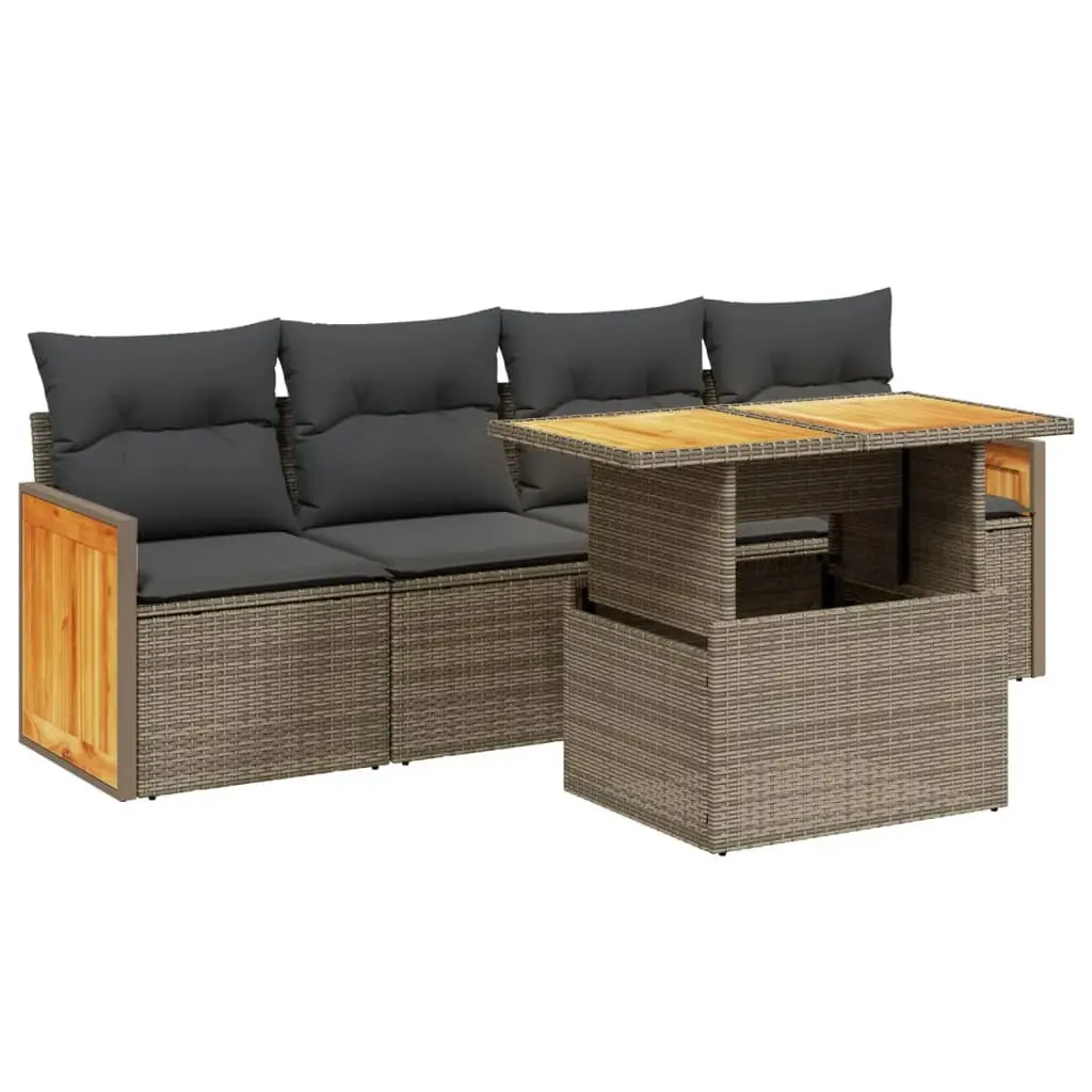 Garden Sofa Set Modular Outdoor Seating 5 Piece Grey Poly Rattan