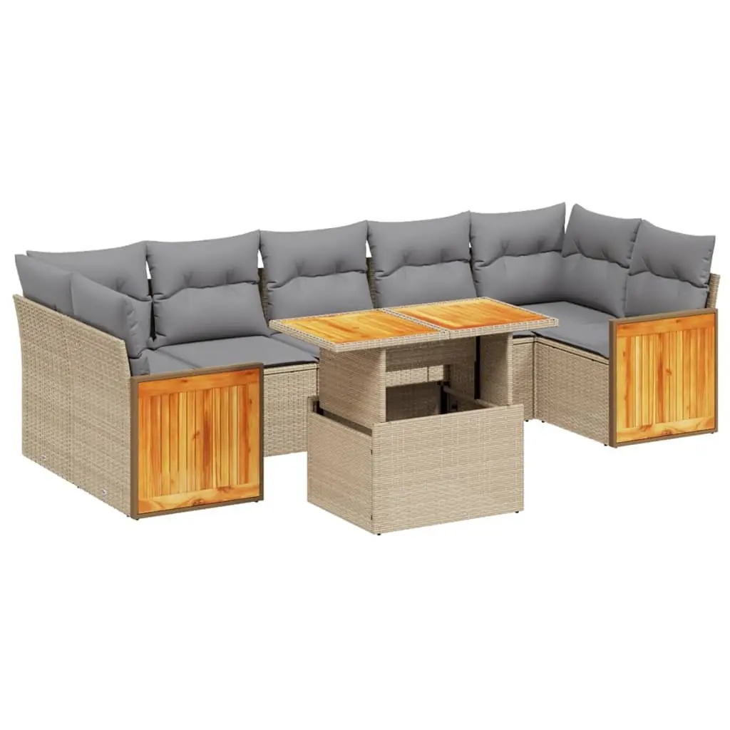 Garden Sofa Set 8 Piece Outdoor Patio Furniture Beige Poly Rattan Modular