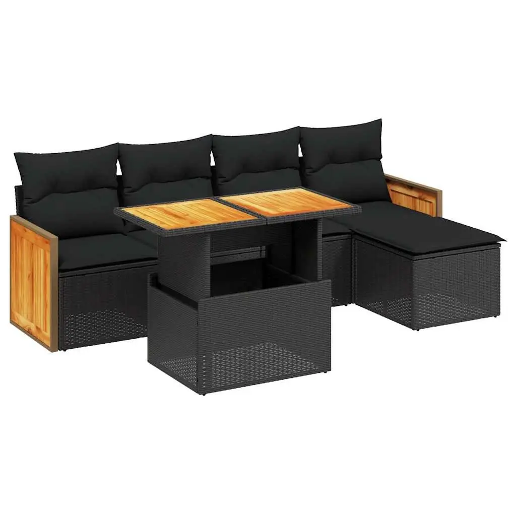 Garden Sofa Set Modular Outdoor Furniture 6 Piece Black Poly Rattan