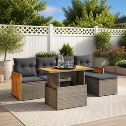 Garden Sofa Set 6 Piece Outdoor Furniture Grey Poly Rattan Modular Patio Lounge
