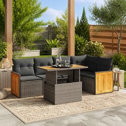 Cozy 6 Piece Grey Garden Sofa Set with Removable Cushions
