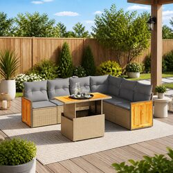 Comfortable 7 Piece Garden Sofa Set with Beige Cushions
