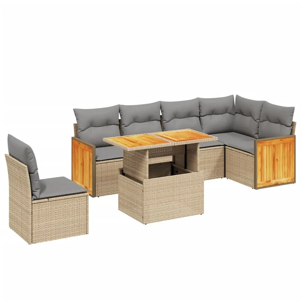 Garden Sofa Set Modular Outdoor Furniture 7 Piece Beige Poly Rattan
