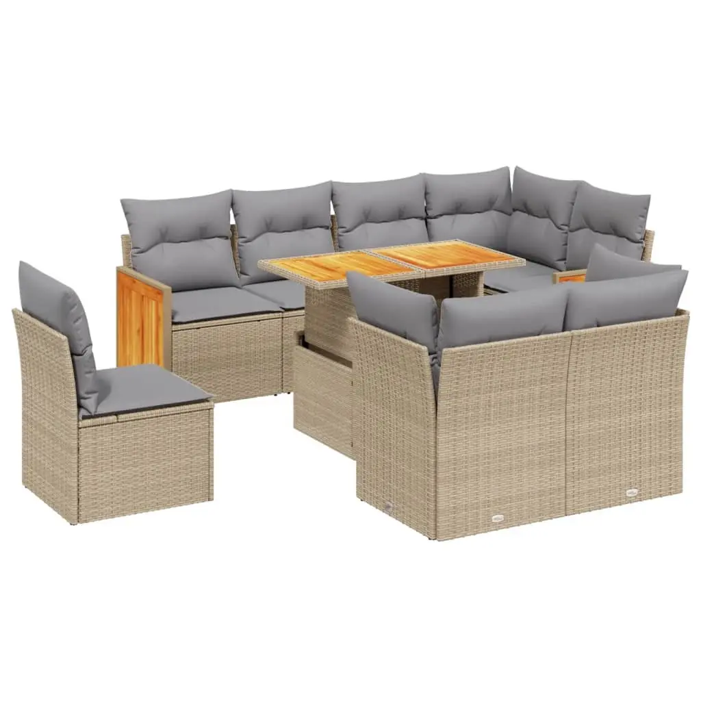 Garden Sofa Set 9 Piece Outdoor Furniture Patio Lounge Beige Poly Rattan Modular