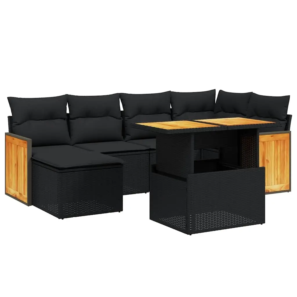 Garden Sofa Set 7 Piece Outdoor Furniture Patio Sectional Black Poly Rattan