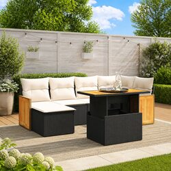 Comfortable 7 Piece Black Outdoor Sofa Set with Cushions