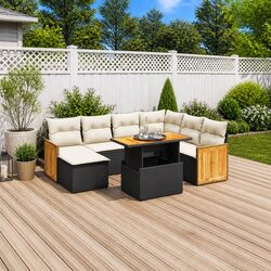 Garden Sofa Set 8 Piece Outdoor Furniture Black Poly Rattan Patio Sectional