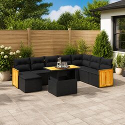 Comfortable 9-Piece Black Rattan Garden Sofa Set