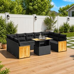 Comfortable and Durable 10-Piece Garden Sofa Set in Black