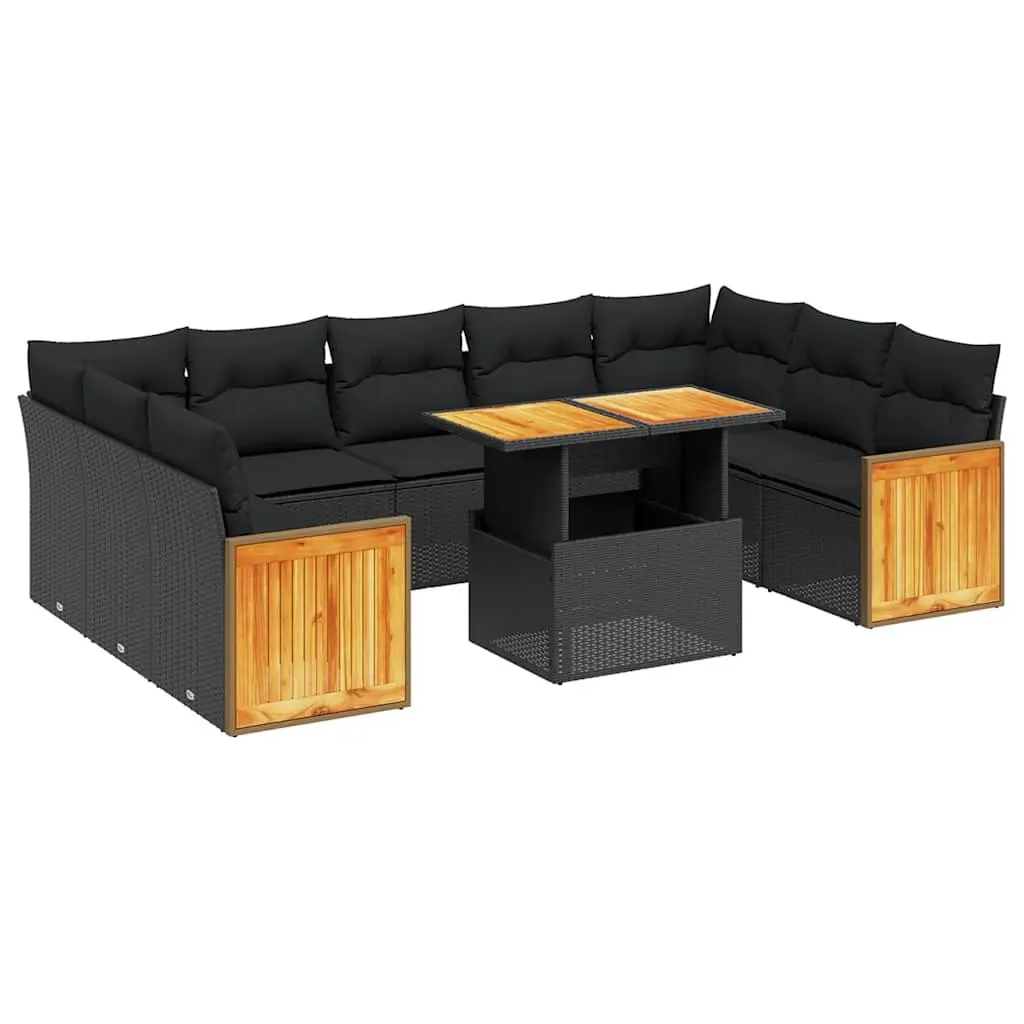 Garden Sofa Set Outdoor Patio Furniture 10 Piece Modular Black Poly Rattan