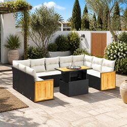 Comfortable 10-Piece Black Patio Sofa Set with Cushions