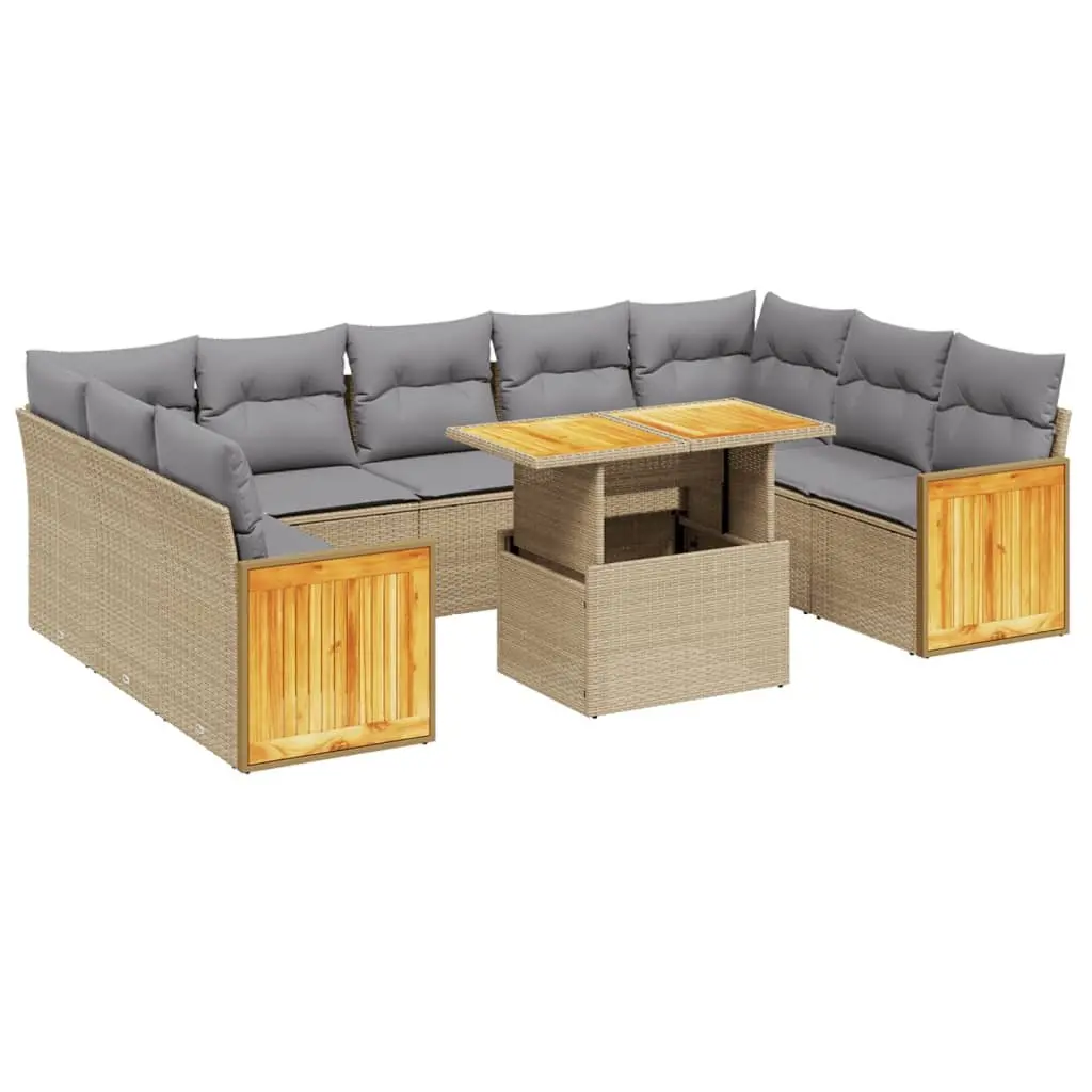 Outdoor Furniture Sofa Set Beige 10 Piece Poly Rattan Garden Patio Lounge