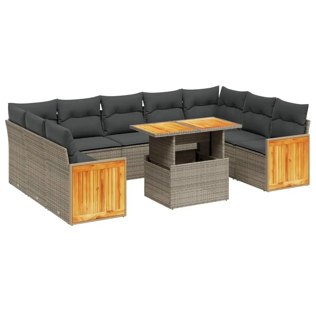 Garden Sofa Set Outdoor Furniture Modular 10 Piece Grey Poly Rattan