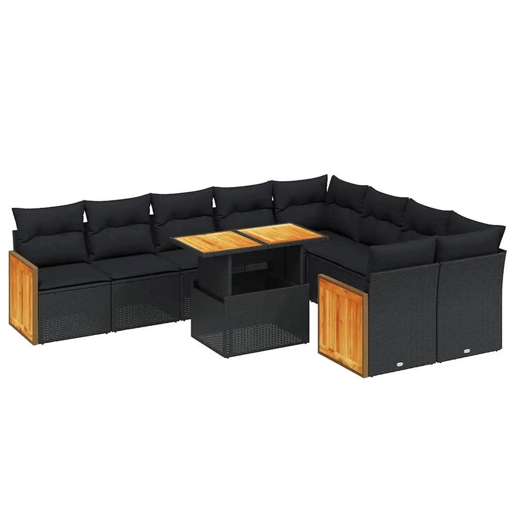 Garden Sofa Set Outdoor Furniture 10 Piece Patio Lounge Black Poly Rattan