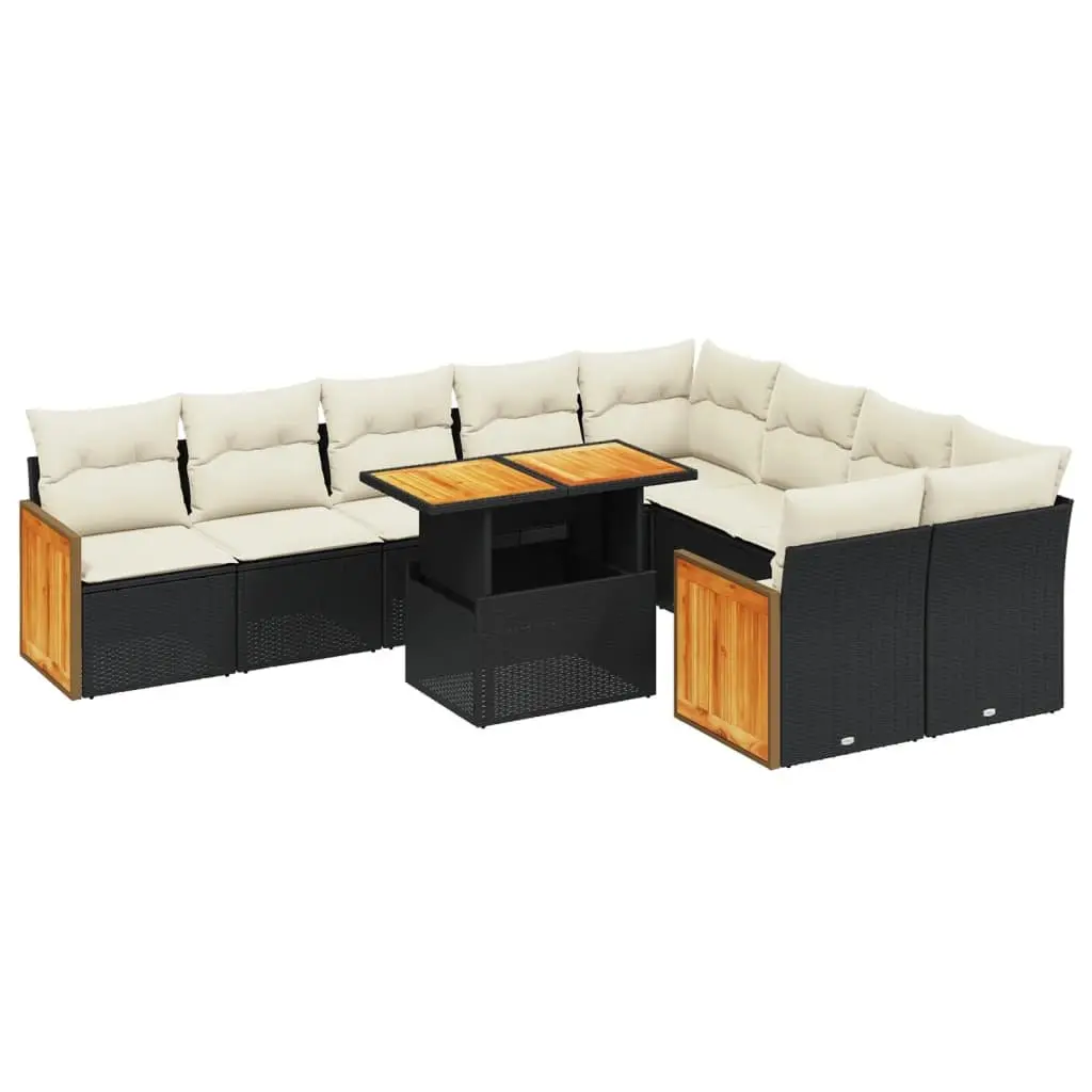 Garden Sofa Set 10 Piece Outdoor Furniture Patio Modular Adjustable Table Black Poly Rattan