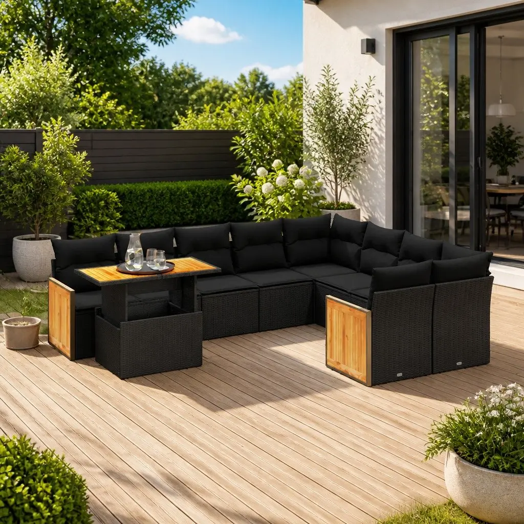Garden Sofa Set 10 Piece Outdoor Furniture Patio Lounge Black PE Rattan