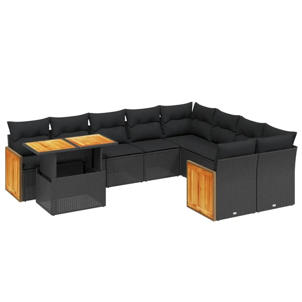 Garden Sofa Set 10 Piece Outdoor Furniture Patio Lounge Black PE Rattan