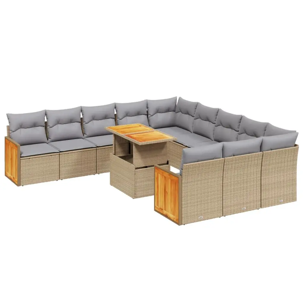 11 Piece Outdoor Garden Sofa Set Beige Poly Rattan Cushions