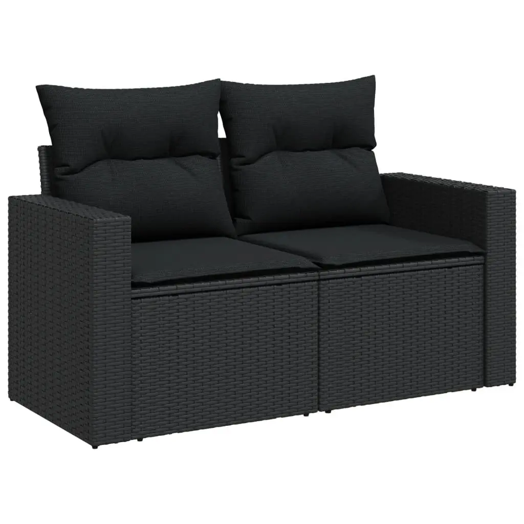 Outdoor Furniture Set Garden Sofa 11 Piece Modular Black Poly Rattan Seating with Cushions and Adjustable Table
